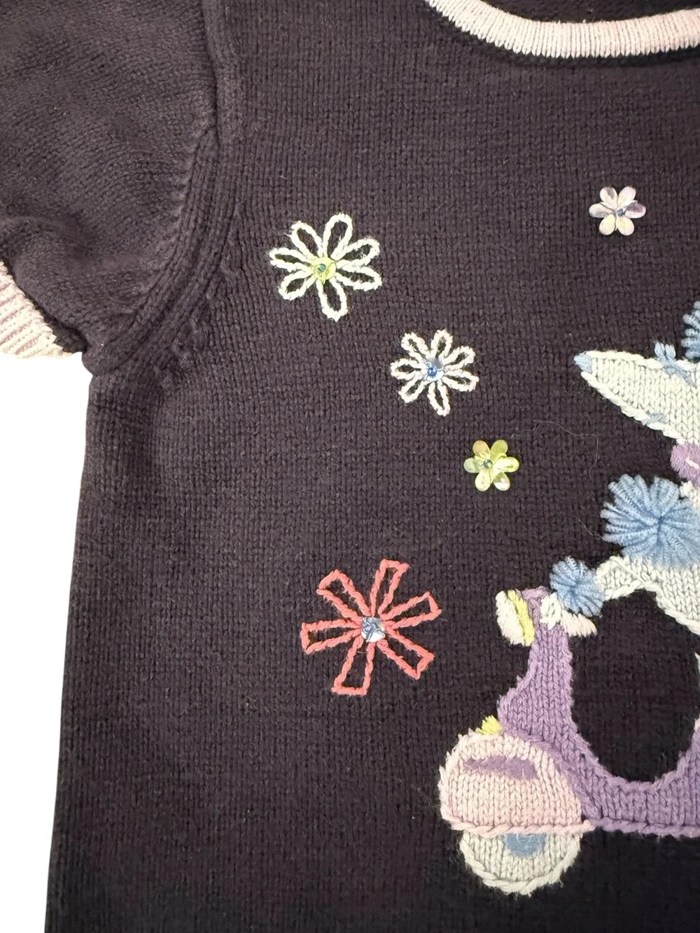 Vintage 2003 Gymboree Dog Scooter Embroidered Floral Cotton Knit Sweater 5 Y2K